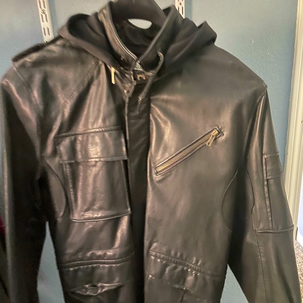 Nice Collective Hoodie Leather Black Jacket Sz Large. Rare